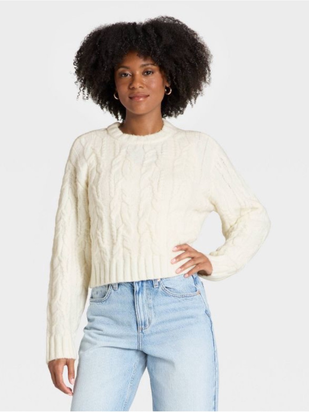 Universal Thread Cable Knit Crewneck Sweater - Cream